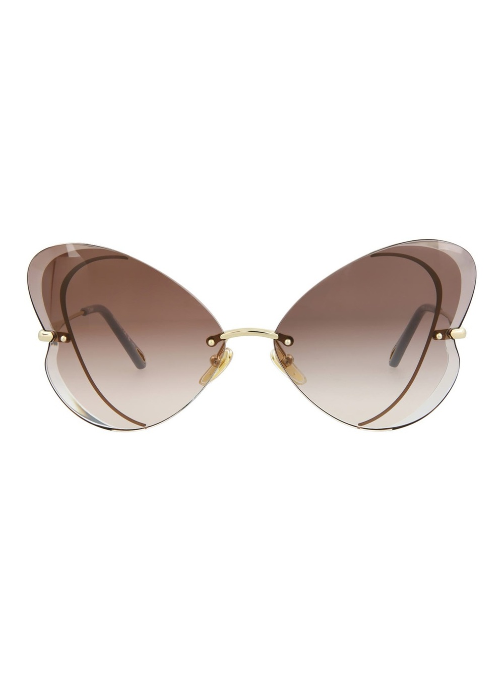 Chloe Gradient Brown Rimless Butterfly Sunglasses with Gold Bridge
